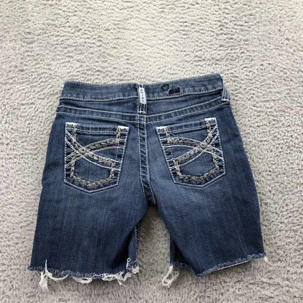 Ariat Shorts Girls 10 Blue Denim Jean Cut-Off Distressed Western REAL Pockets